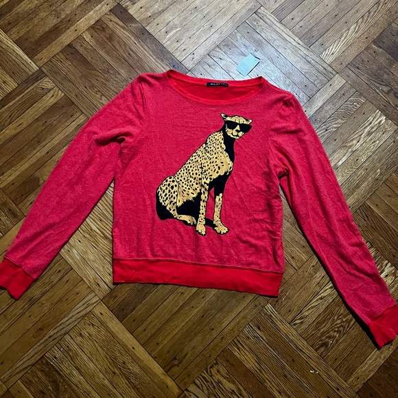 WILDFOX Red Cheetah Print Sweater - Picture 4 of 5